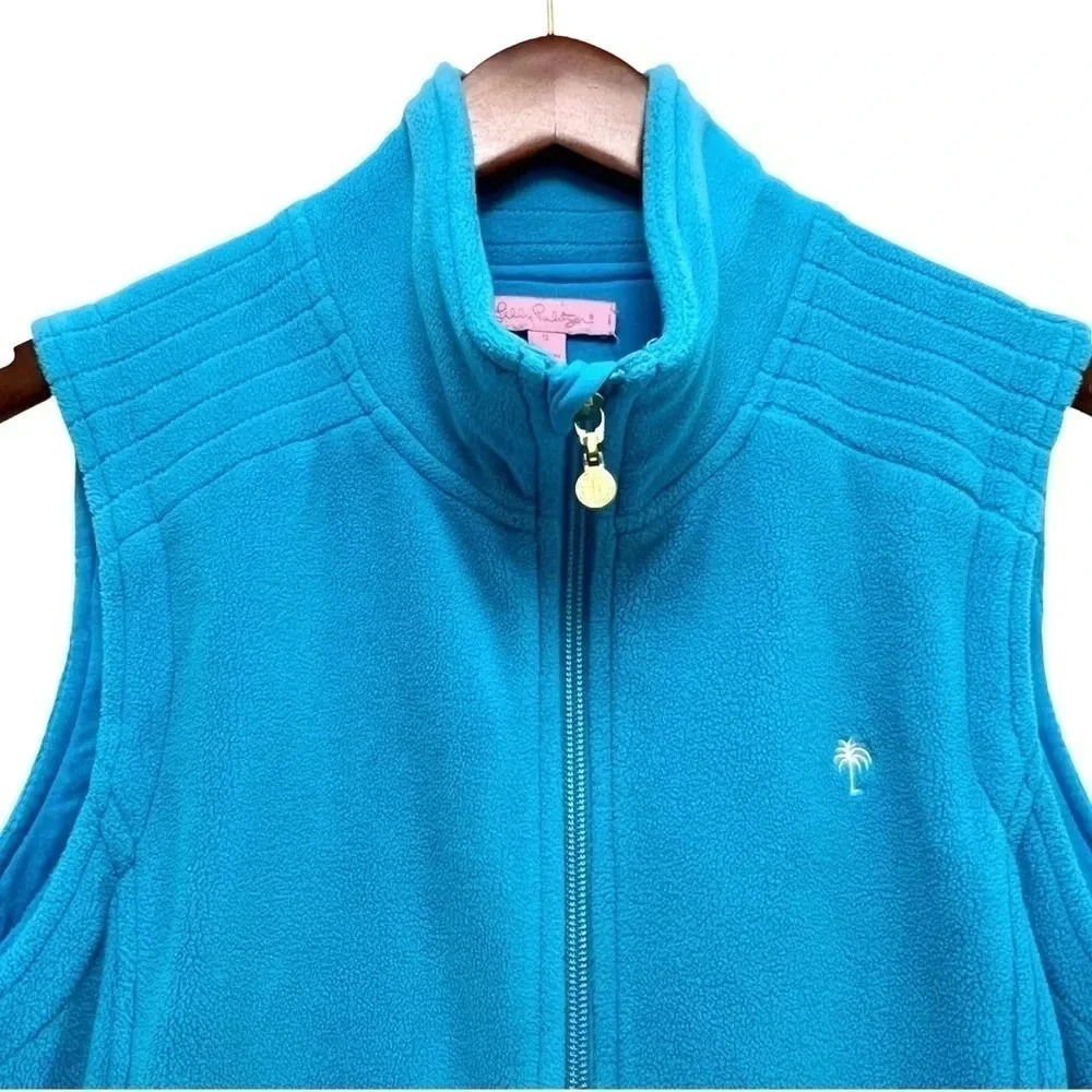 Lilly Pulitzer Fleece Vest Jacket Zip Up Turquoise Aqua Blue Outdoor Size S